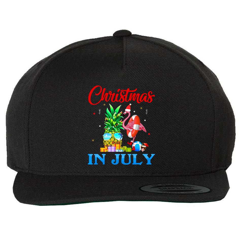 Christmas In July Pineapple Xmas Tree Flamingo Santa Summer Wool Snapback Cap