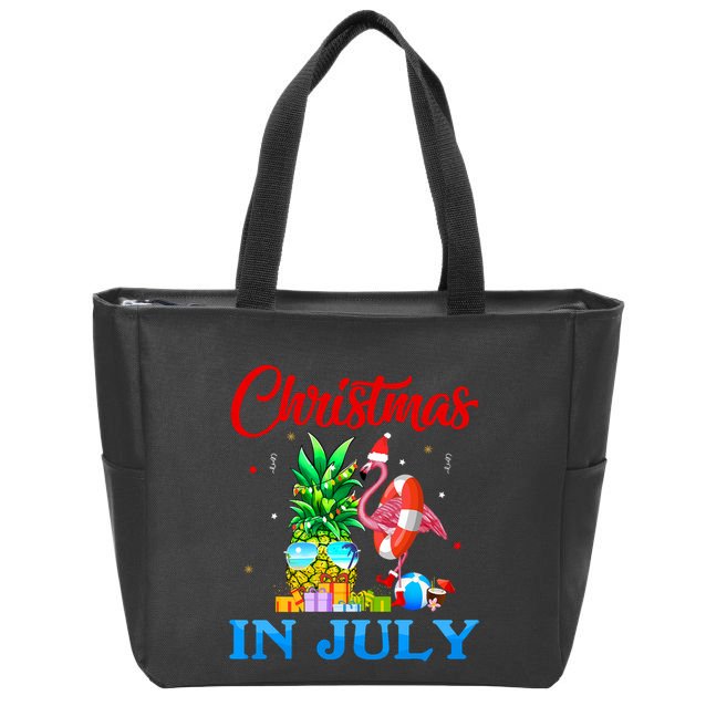 Christmas In July Pineapple Xmas Tree Flamingo Santa Summer Zip Tote Bag