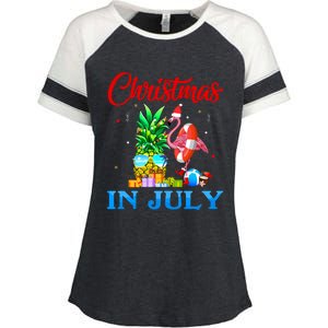 Christmas In July Pineapple Xmas Tree Flamingo Santa Summer Enza Ladies Jersey Colorblock Tee