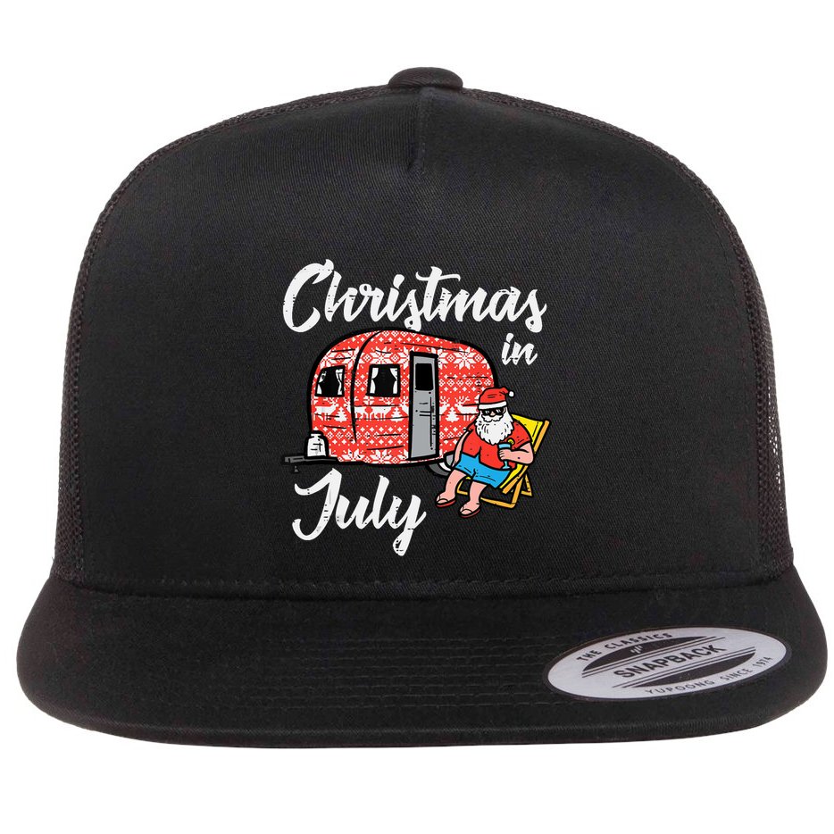 Christmas In July Santa Camping Funny Xmas Tank Top Flat Bill Trucker Hat