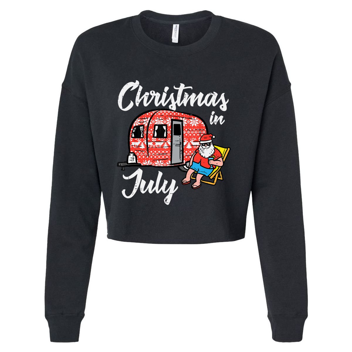 Christmas In July Santa Camping Funny Xmas Tank Top Cropped Pullover Crew