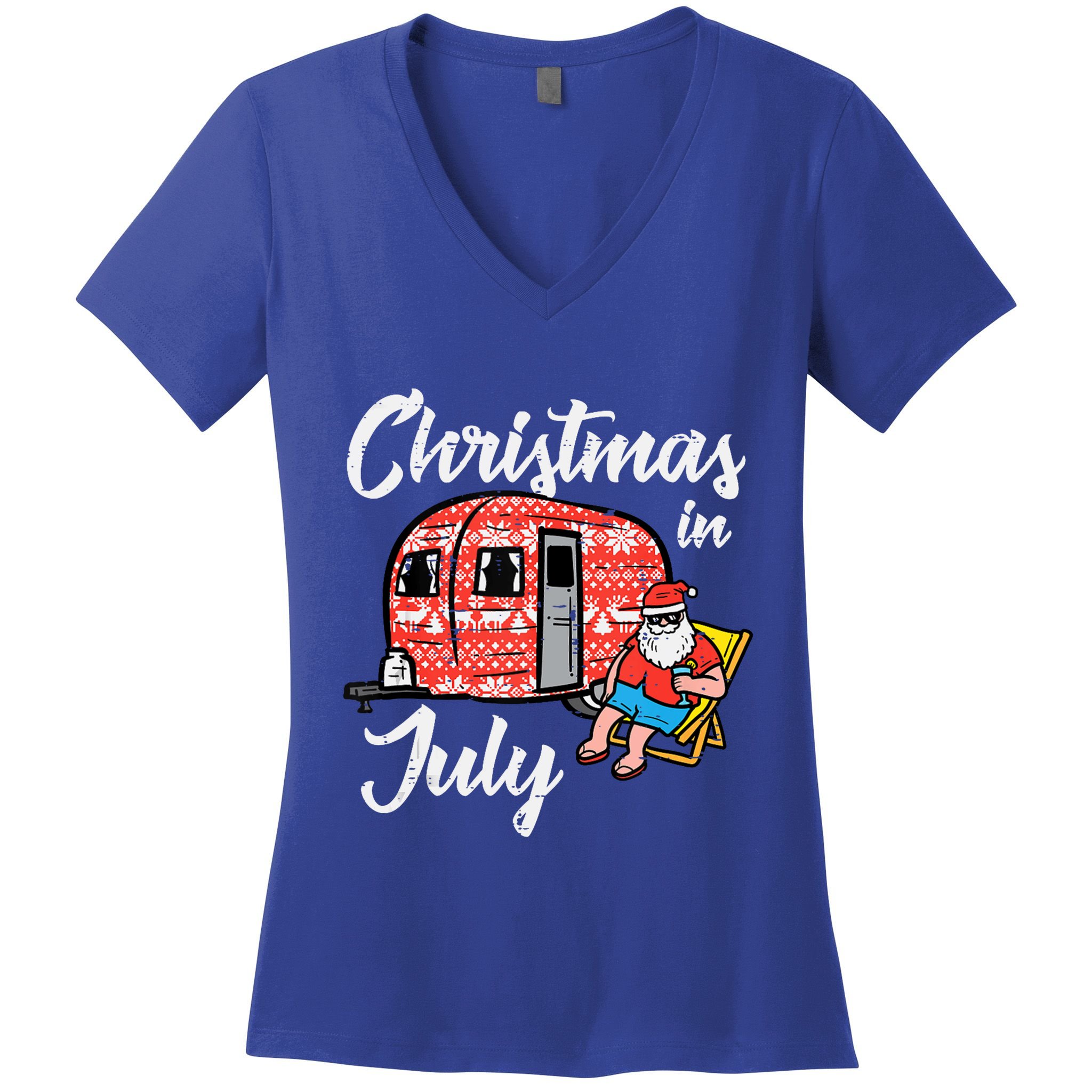Christmas In July Santa Camping Funny Xmas Tank Top Women's V-Neck T-Shirt
