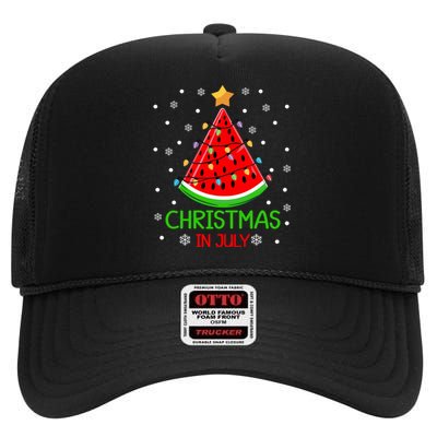 Christmas In July Watermelon Xmas Tree Summer High Crown Mesh Back Trucker Hat