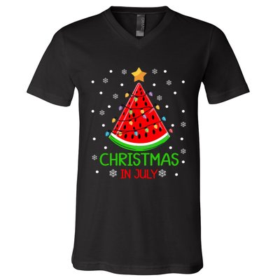 Christmas In July Watermelon Xmas Tree Summer V-Neck T-Shirt