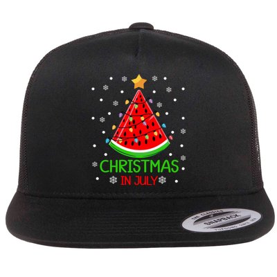 Christmas In July Watermelon Xmas Tree Summer Flat Bill Trucker Hat