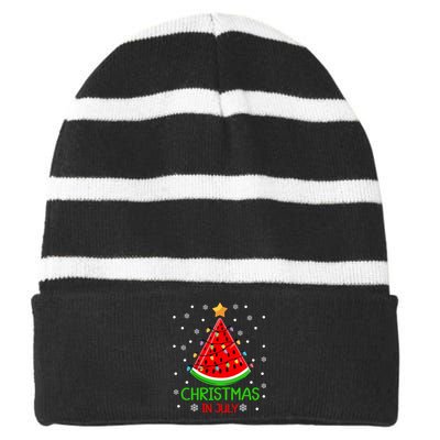 Christmas In July Watermelon Xmas Tree Summer Striped Beanie with Solid Band