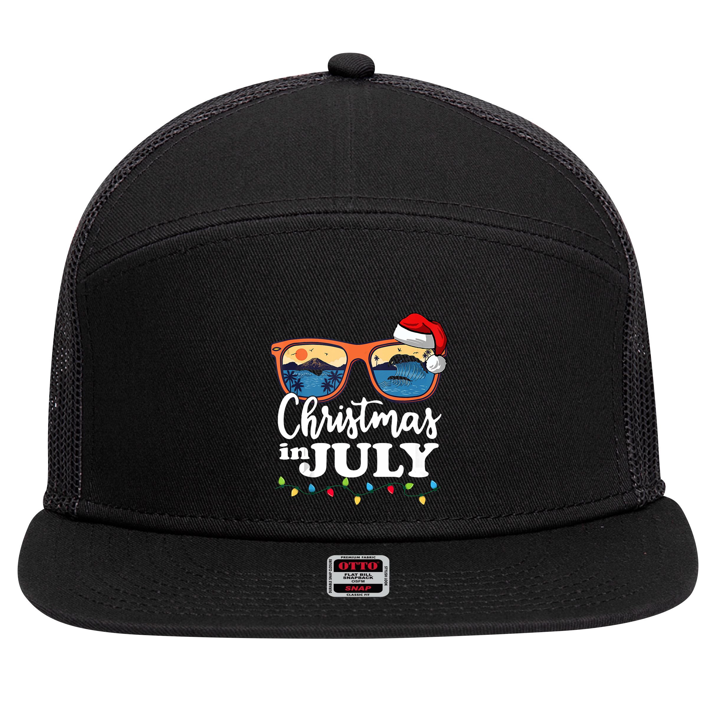 Christmas In July Santa Hat Sunglasses Summer Vacation Beach Tank Top 7 Panel Mesh Trucker Snapback Hat