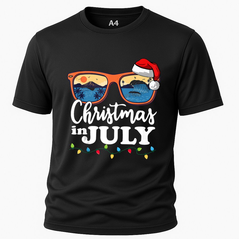 Christmas In July Santa Hat Sunglasses Summer Vacation Beach Tank Top Cooling Performance Crew T-Shirt