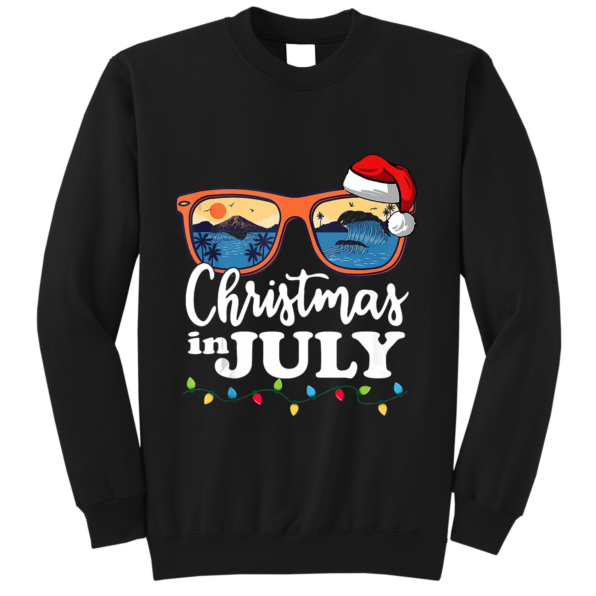 Christmas In July Santa Hat Sunglasses Summer Vacation Beach Tank Top Sweatshirt