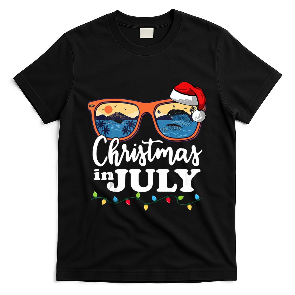 Christmas In July Santa Hat Sunglasses Summer Vacation Beach Tank Top T-Shirt