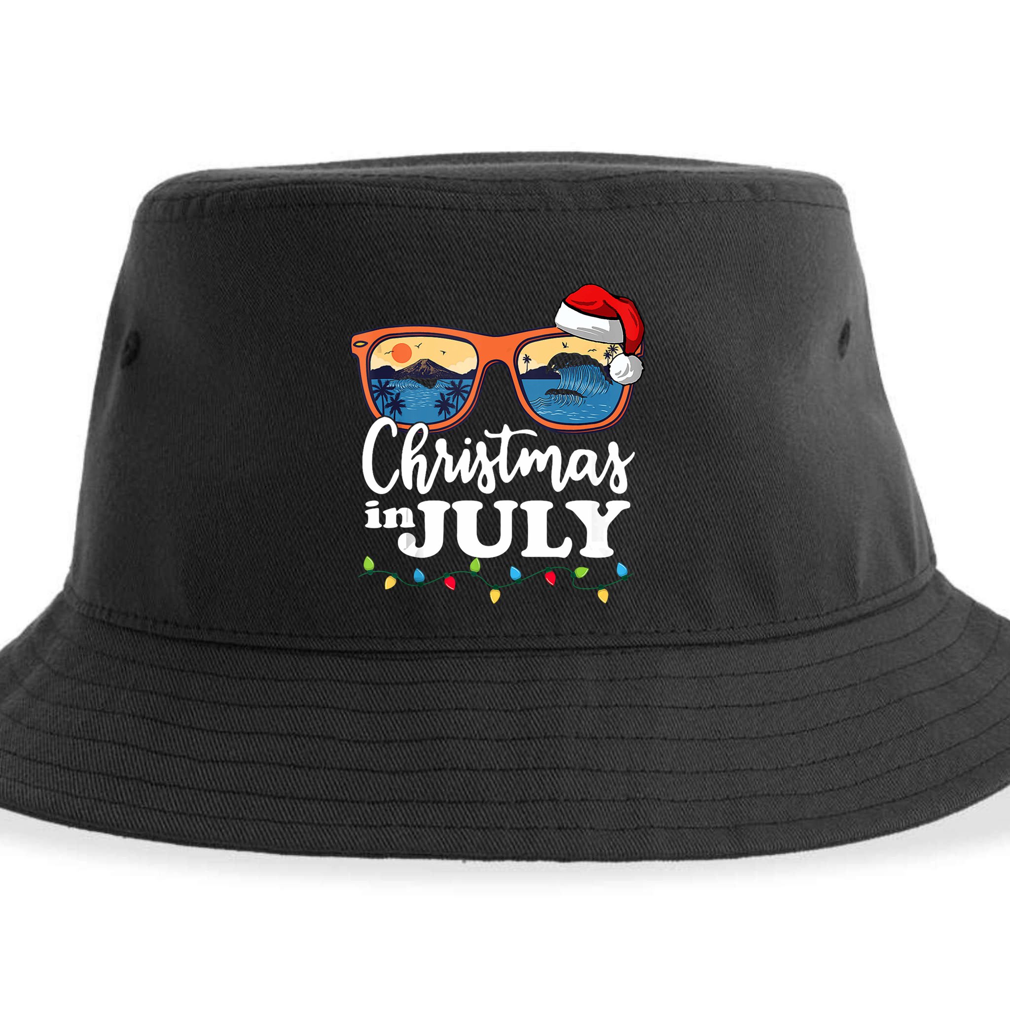Christmas In July Santa Hat Sunglasses Summer Vacation Beach Tank Top Sustainable Bucket Hat