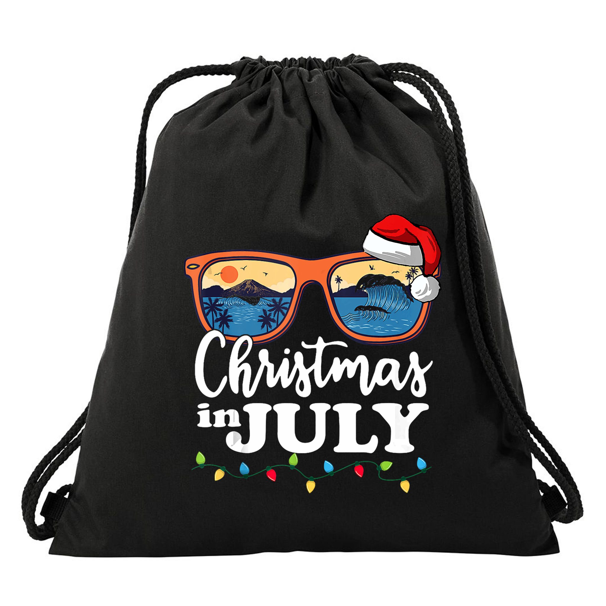 Christmas In July Santa Hat Sunglasses Summer Vacation Beach Tank Top Drawstring Bag
