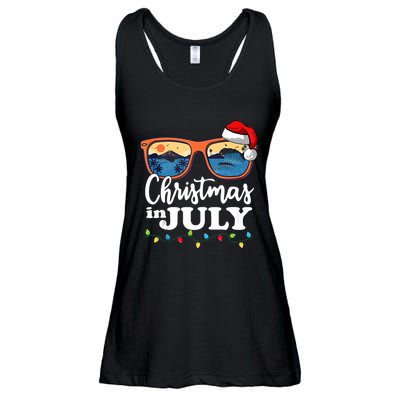 Christmas In July Santa Hat Sunglasses Summer Vacation Beach Tank Top Ladies Essential Flowy Tank