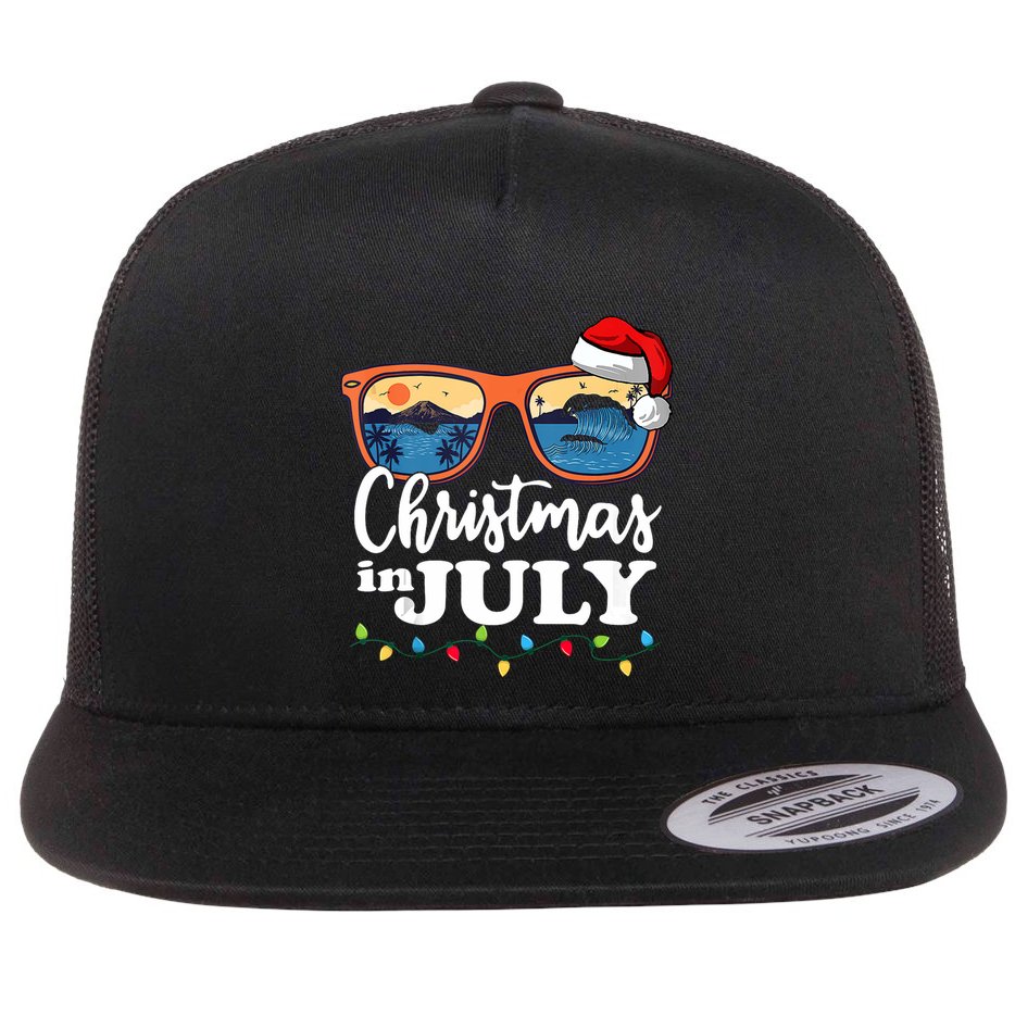 Christmas In July Santa Hat Sunglasses Summer Vacation Beach Tank Top Flat Bill Trucker Hat