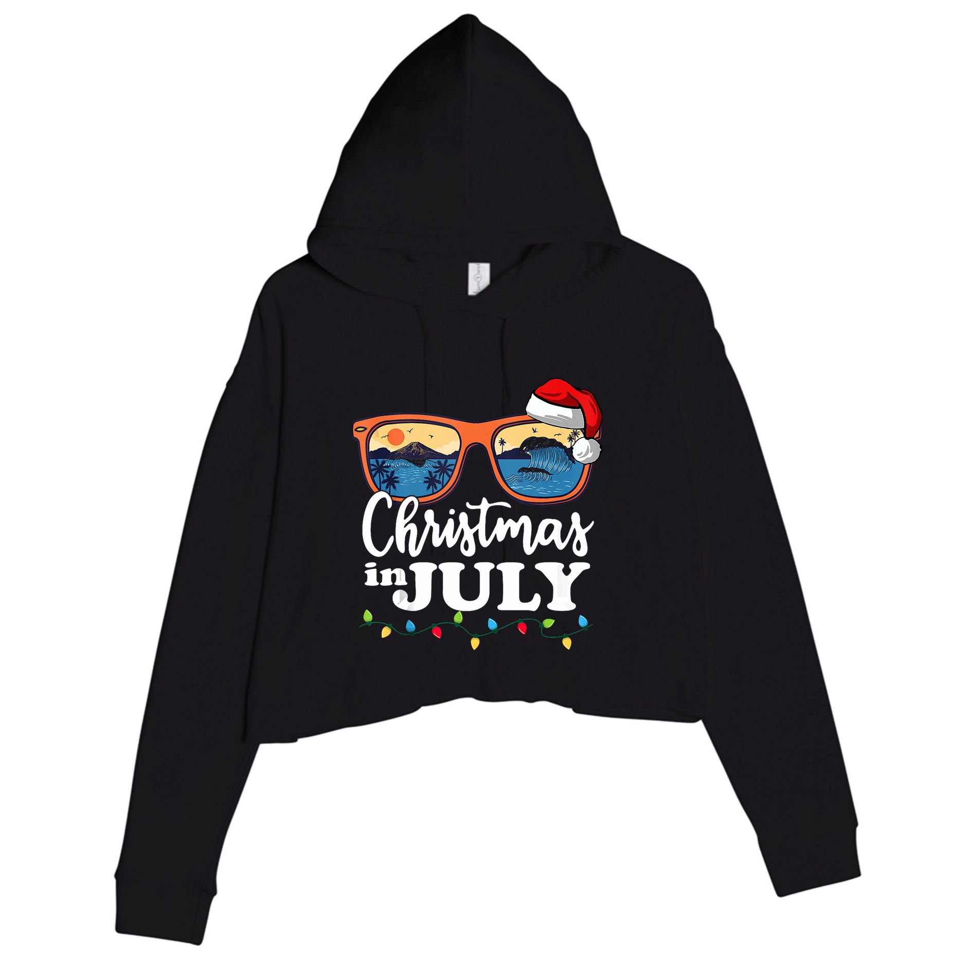 Christmas In July Santa Hat Sunglasses Summer Vacation Beach Tank Top Crop Fleece Hoodie