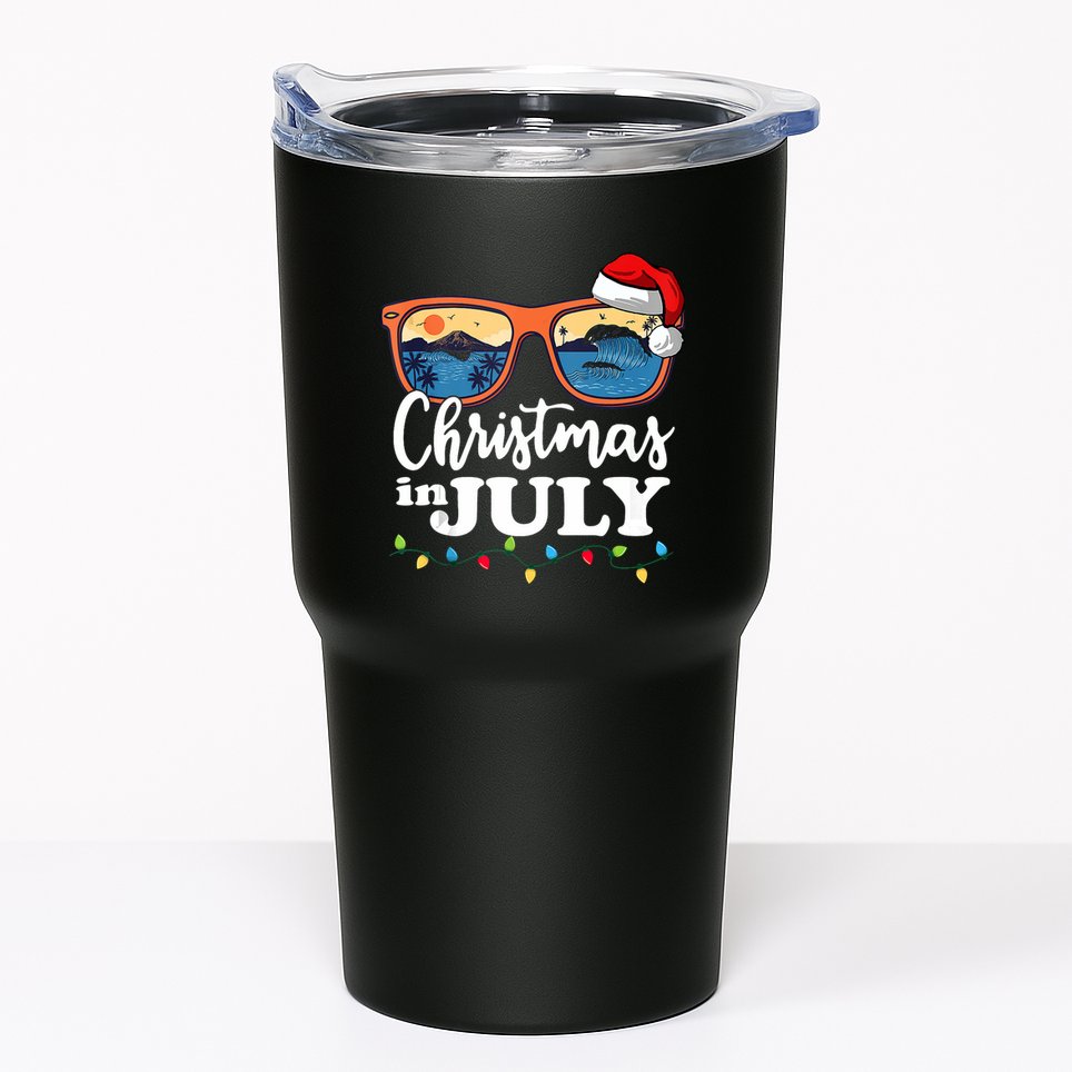 Christmas In July Santa Hat Sunglasses Summer Vacation Beach Tank Top Tumbler