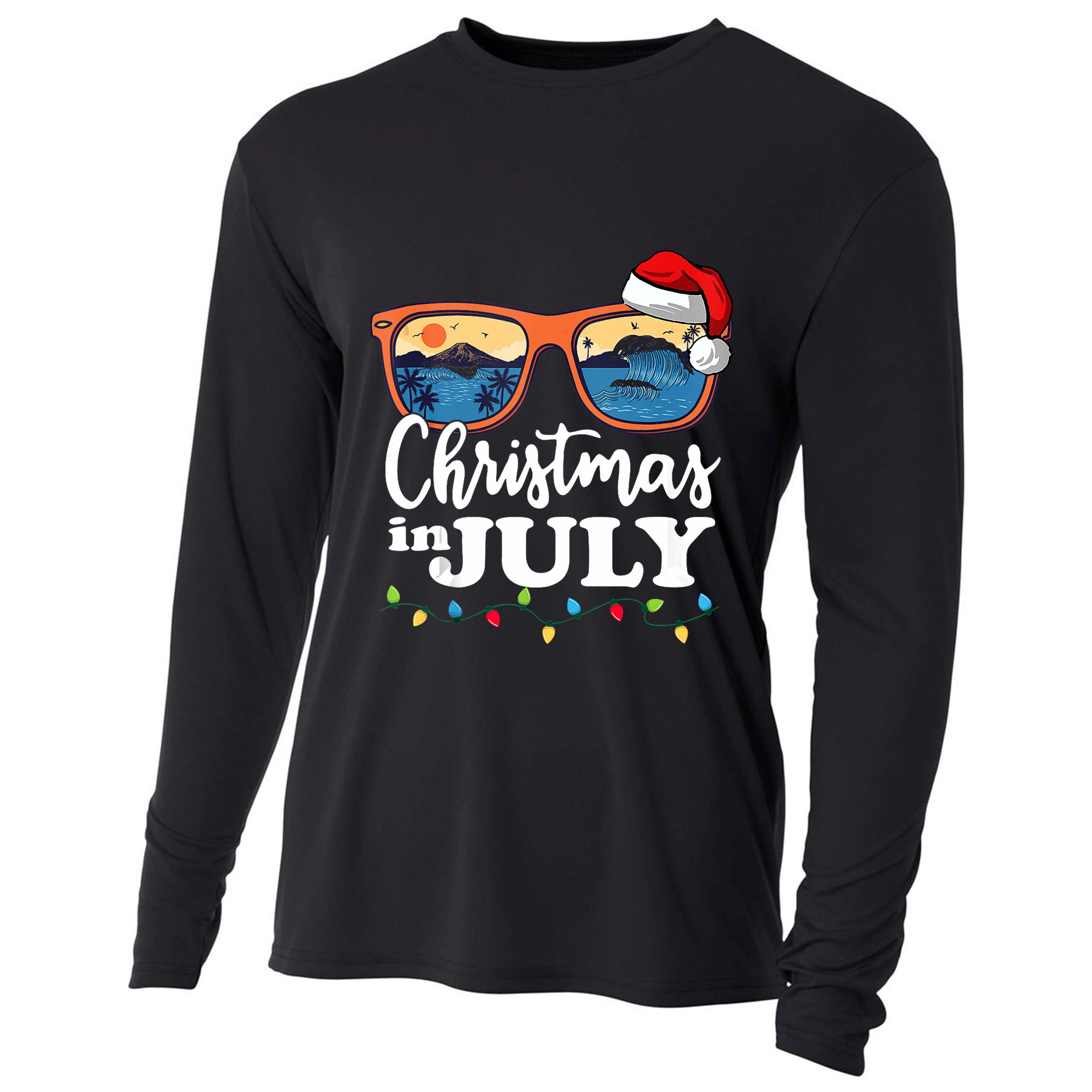 Christmas In July Santa Hat Sunglasses Summer Vacation Beach Tank Top Cooling Performance Long Sleeve Crew