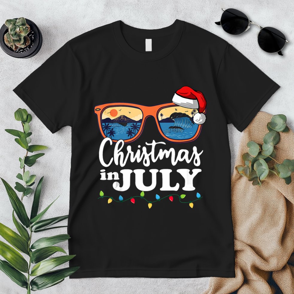 Christmas In July Santa Hat Sunglasses Summer Vacation Beach Tank Top Premium T-Shirt