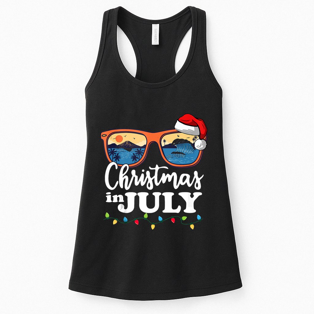 Christmas In July Santa Hat Sunglasses Summer Vacation Beach Tank Top Womens Tank Top