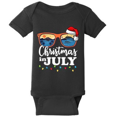 Christmas In July Santa Hat Sunglasses Summer Vacation Beach Tank Top Baby Bodysuit