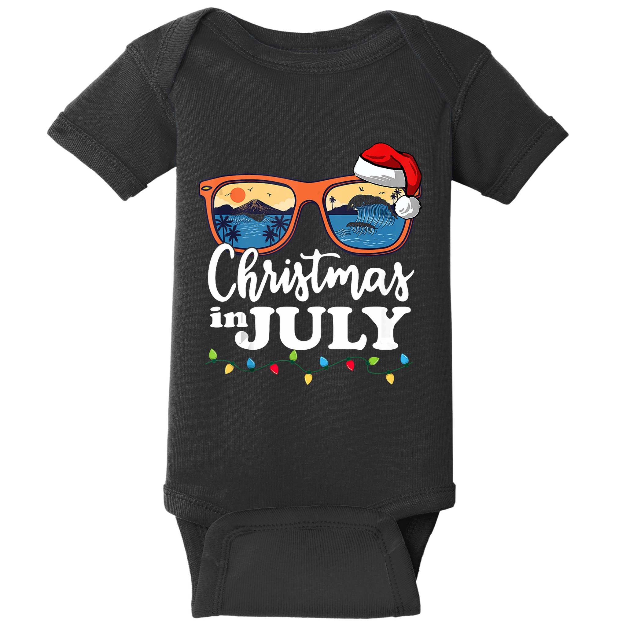 Christmas In July Santa Hat Sunglasses Summer Vacation Beach Tank Top Baby Bodysuit
