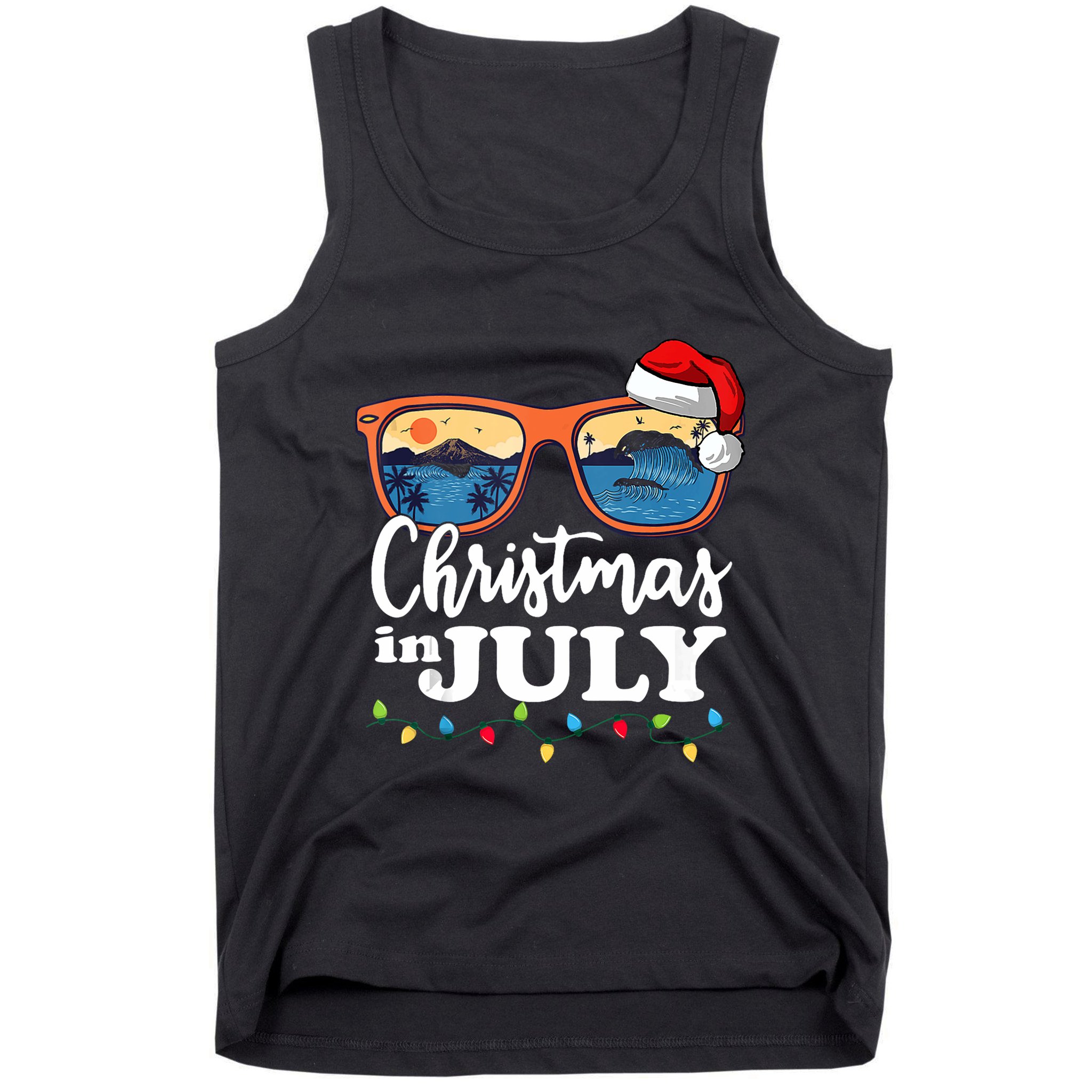 Christmas In July Santa Hat Sunglasses Summer Vacation Beach Tank Top Tank Top
