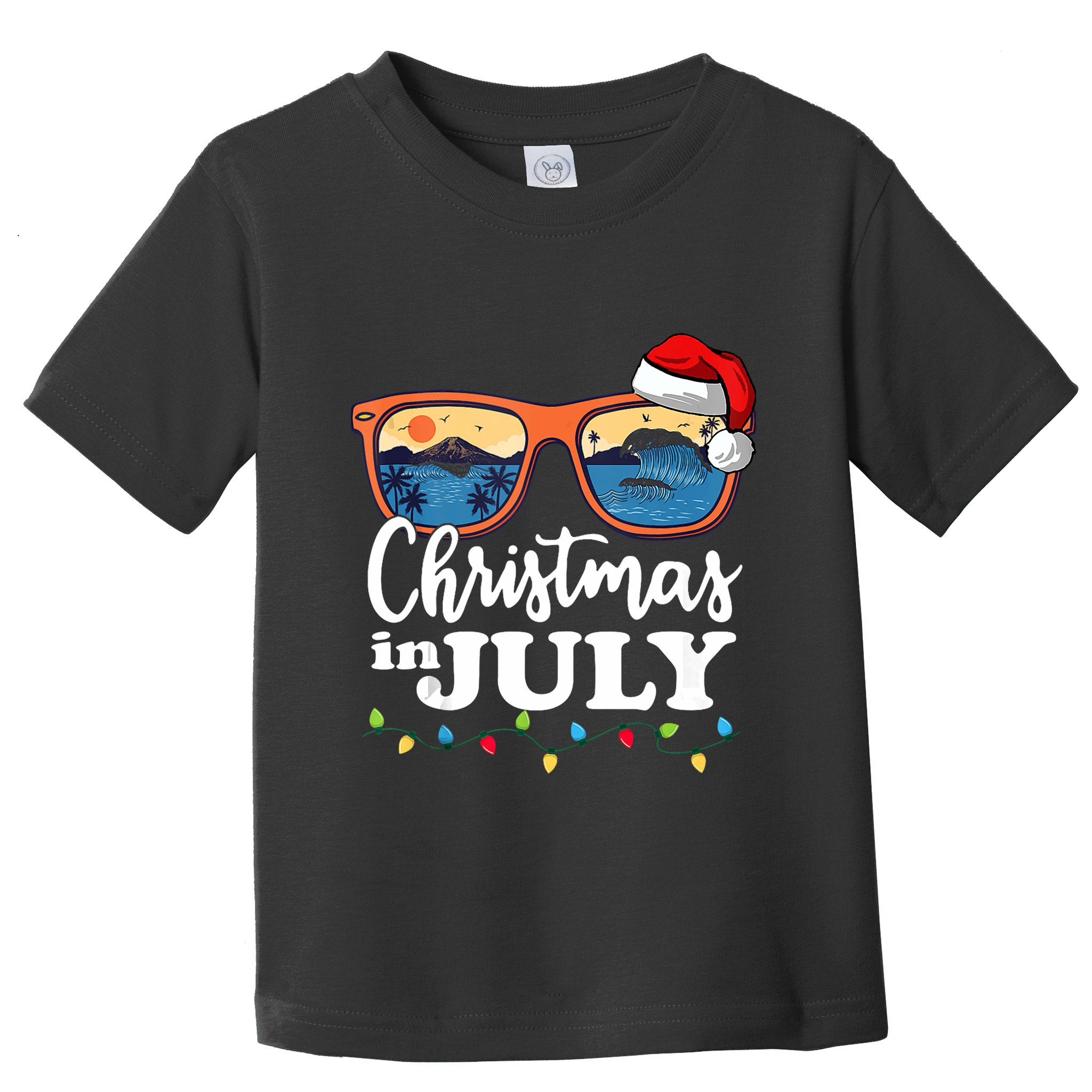 Christmas In July Santa Hat Sunglasses Summer Vacation Beach Tank Top Toddler T-Shirt