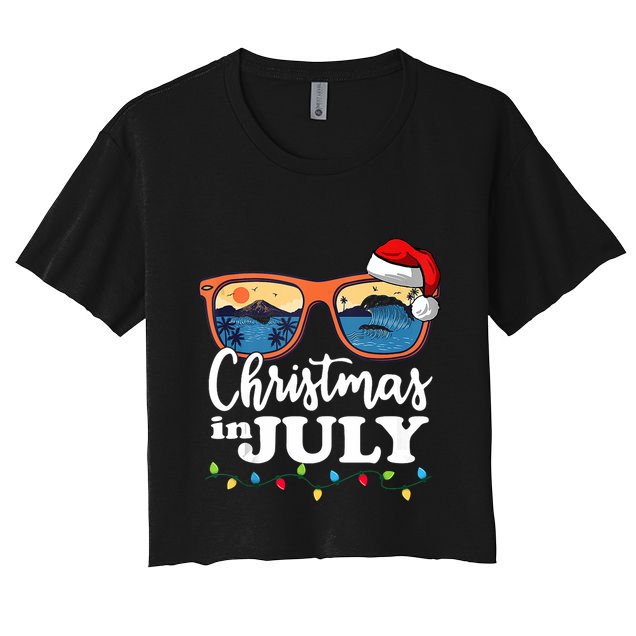 Christmas In July Santa Hat Sunglasses Summer Vacation Beach Tank Top Crop Top