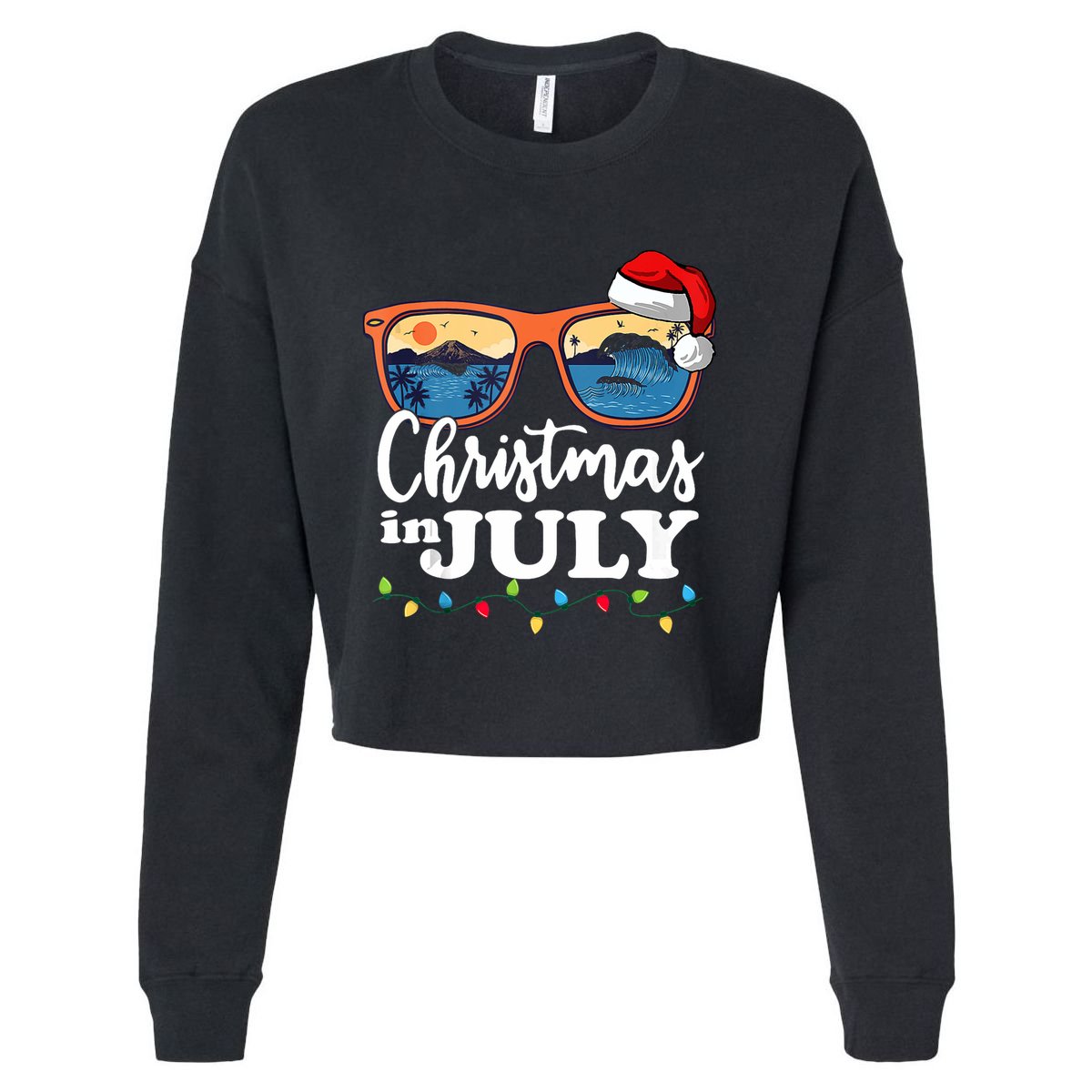 Christmas In July Santa Hat Sunglasses Summer Vacation Beach Tank Top Cropped Pullover Crew