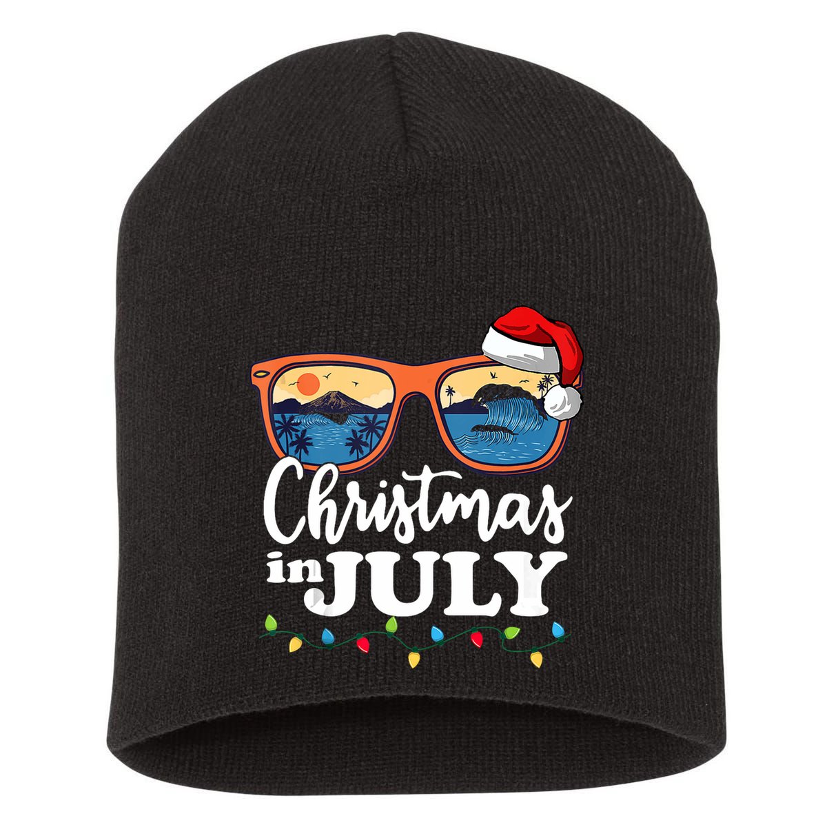Christmas In July Santa Hat Sunglasses Summer Vacation Beach Tank Top Short Acrylic Beanie
