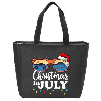 Christmas In July Santa Hat Sunglasses Summer Vacation Beach Tank Top Zip Tote Bag