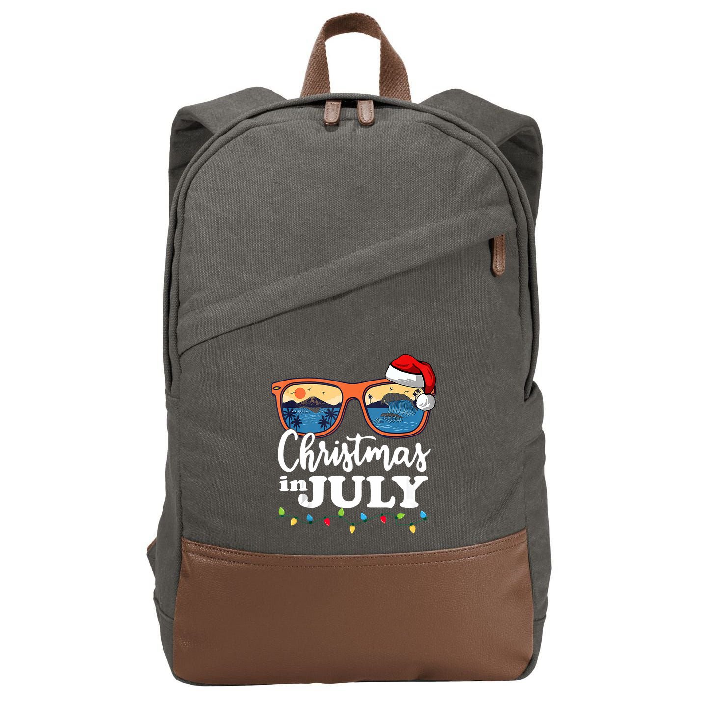 Christmas In July Santa Hat Sunglasses Summer Vacation Beach Tank Top Cotton Canvas Backpack