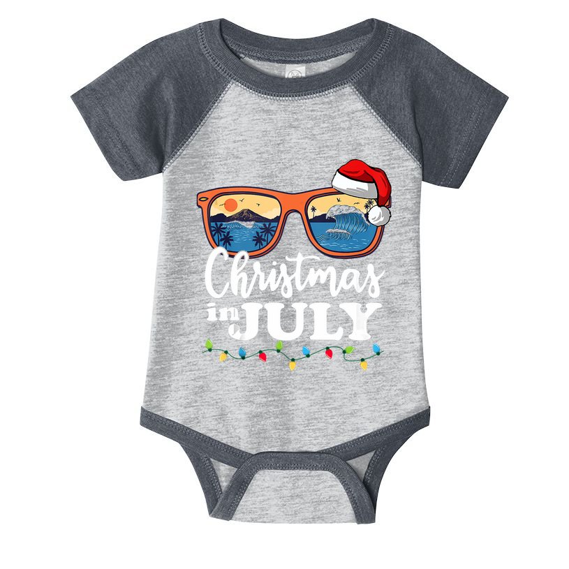 Christmas In July Santa Hat Sunglasses Summer Vacation Beach Tank Top Infant Baby Jersey Bodysuit