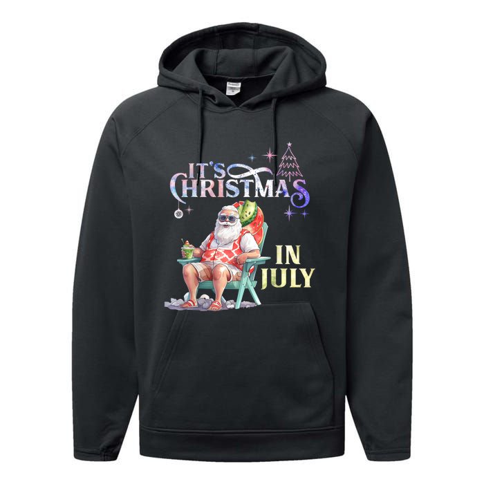 Christmas In July Santa Beach Summer Float Xmas Funny Performance Fleece Hoodie