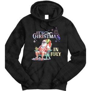 Christmas In July Santa Beach Summer Float Xmas Funny Tie Dye Hoodie