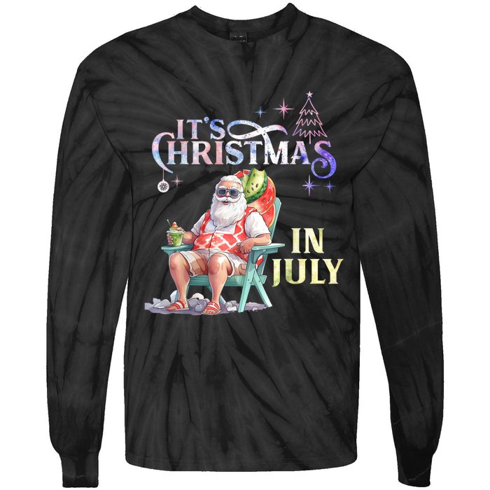 Christmas In July Santa Beach Summer Float Xmas Funny Tie-Dye Long Sleeve Shirt