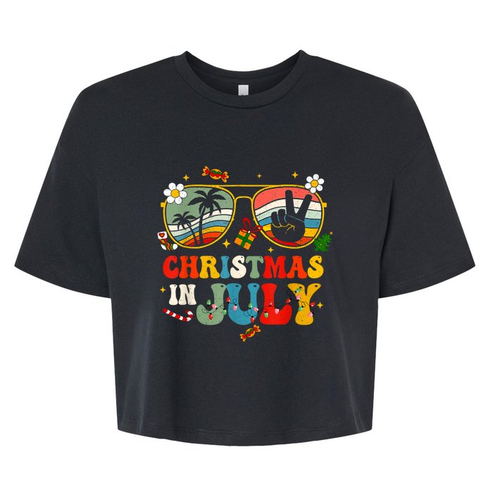 Christmas In July Sunglasses Xmas Tree Summer Bella+Canvas Jersey Crop Tee