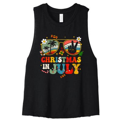 Christmas In July Sunglasses Xmas Tree Summer Women's Racerback Cropped Tank