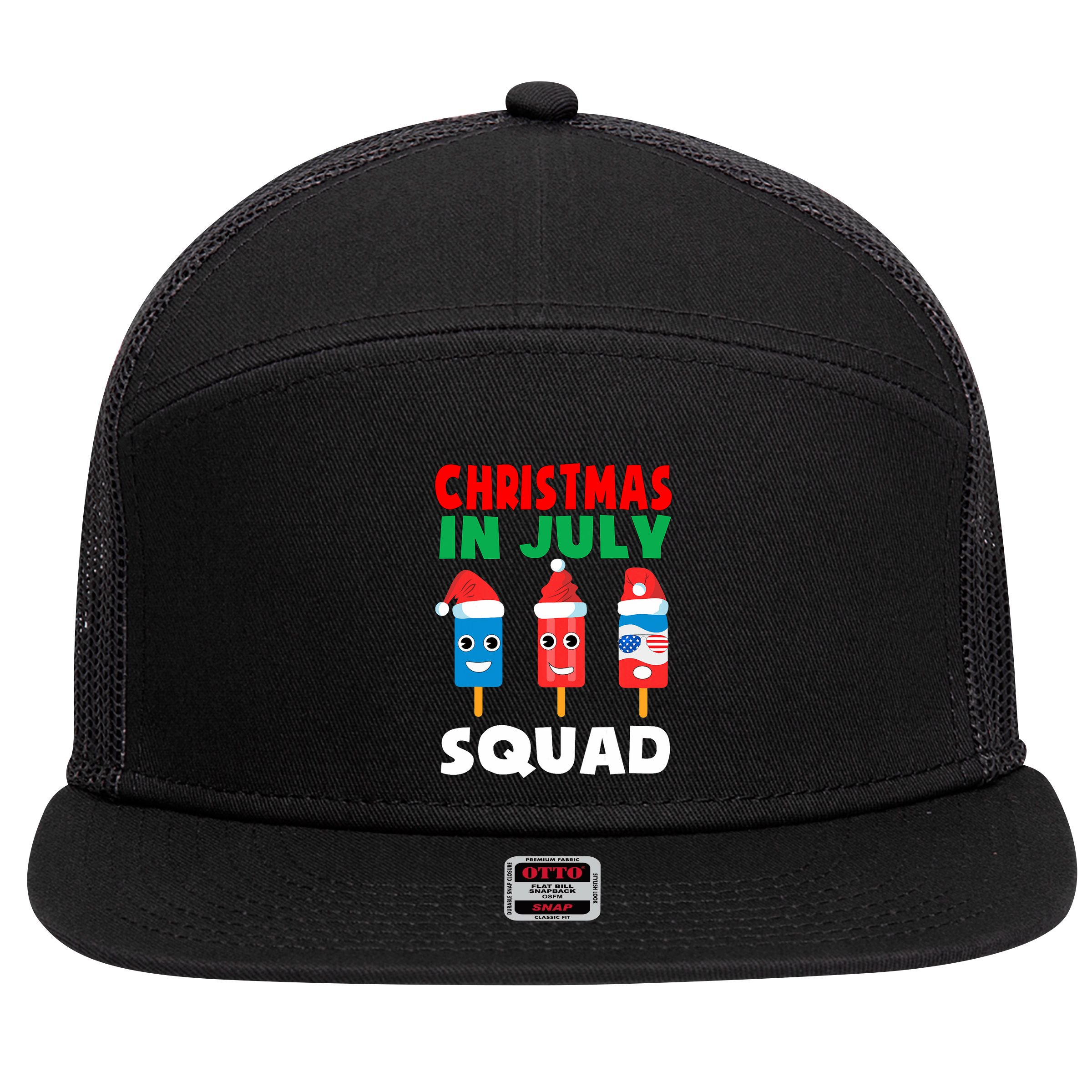 Christmas In July Squad Crew Cute Ice Pops In Santa Hat 7 Panel Mesh Trucker Snapback Hat