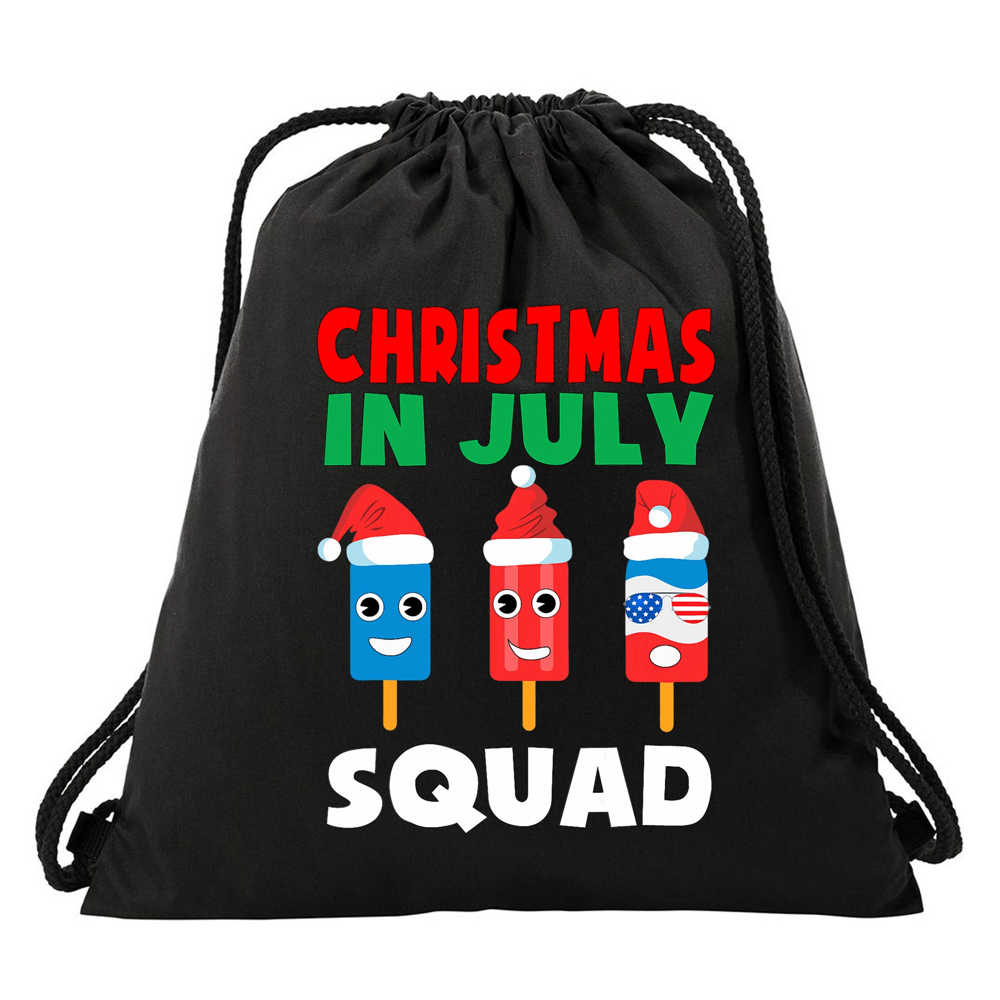 Christmas In July Squad Crew Cute Ice Pops In Santa Hat Drawstring Bag