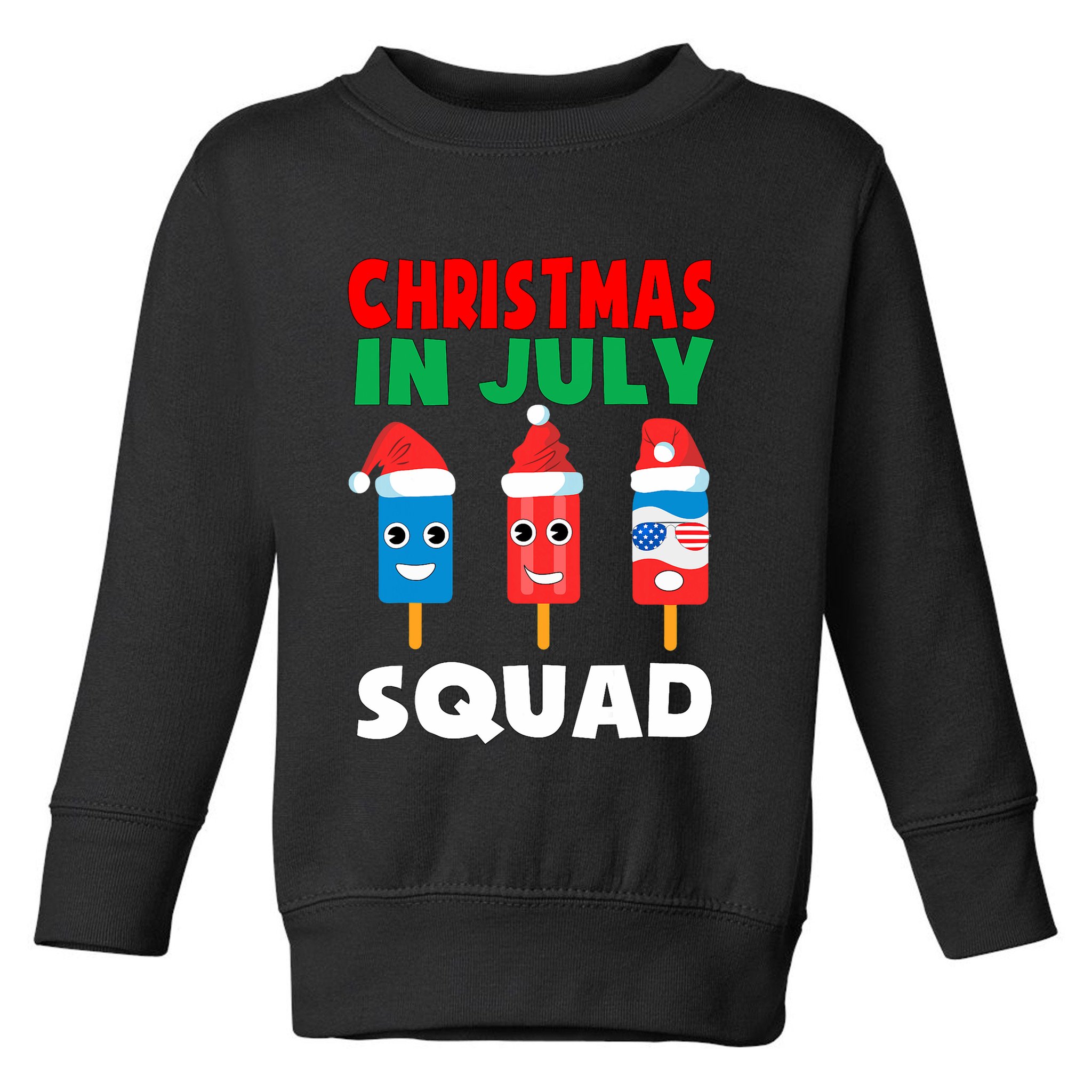 Christmas In July Squad Crew Cute Ice Pops In Santa Hat Toddler Sweatshirt