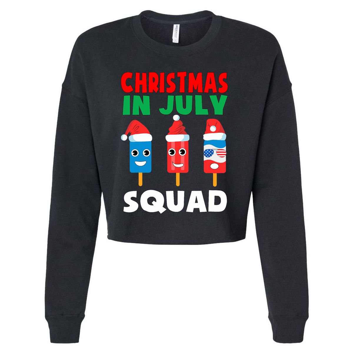 Christmas In July Squad Crew Cute Ice Pops In Santa Hat Cropped Pullover Crew