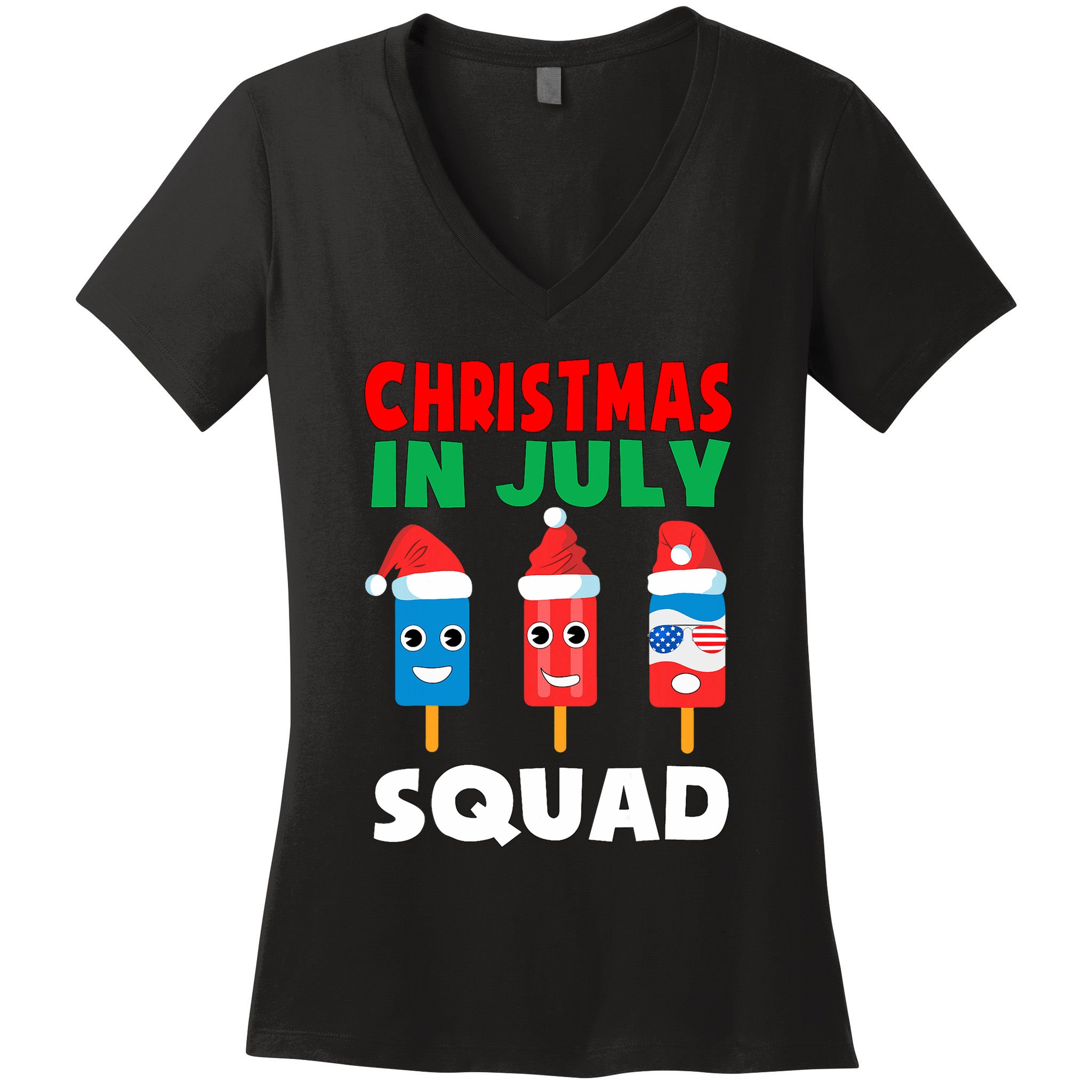 Christmas In July Squad Crew Cute Ice Pops In Santa Hat Women's V-Neck T-Shirt