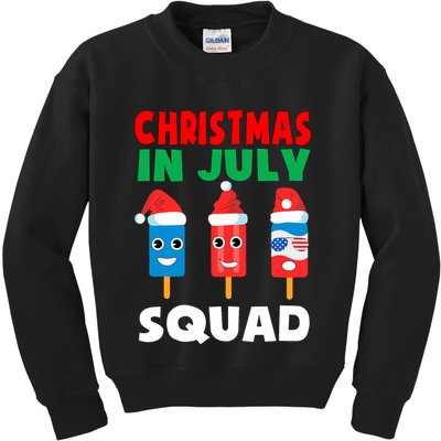 Christmas In July Squad Crew Cute Ice Pops In Santa Hat Kids Sweatshirt