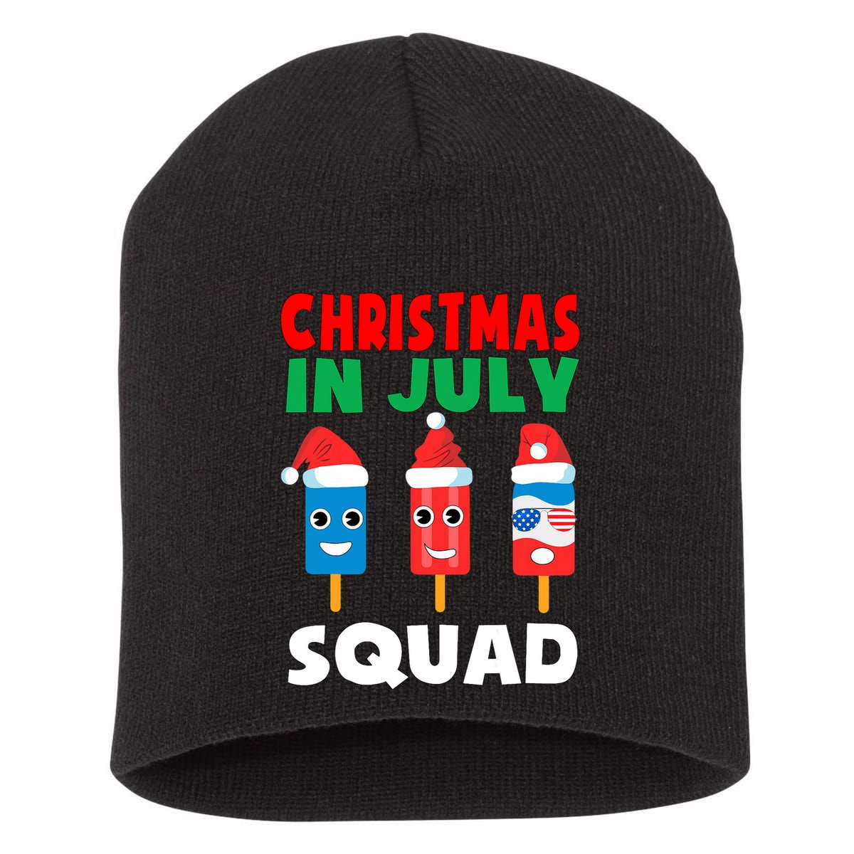 Christmas In July Squad Crew Cute Ice Pops In Santa Hat Short Acrylic Beanie