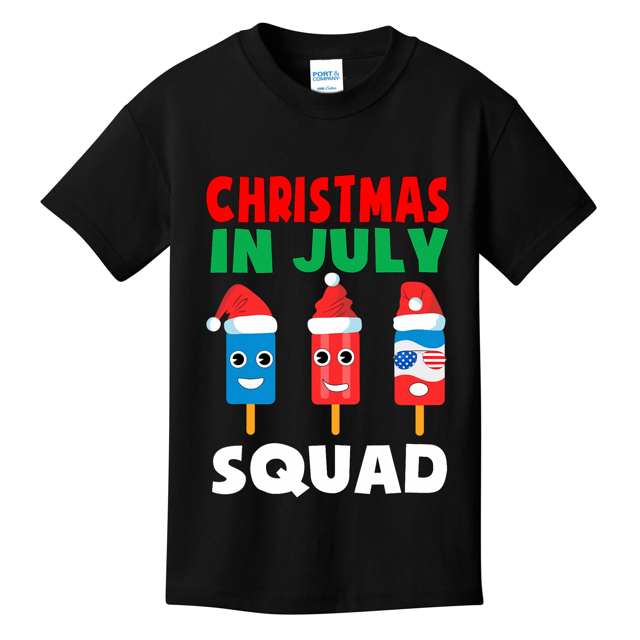 Christmas In July Squad Crew Cute Ice Pops In Santa Hat Kids T-Shirt