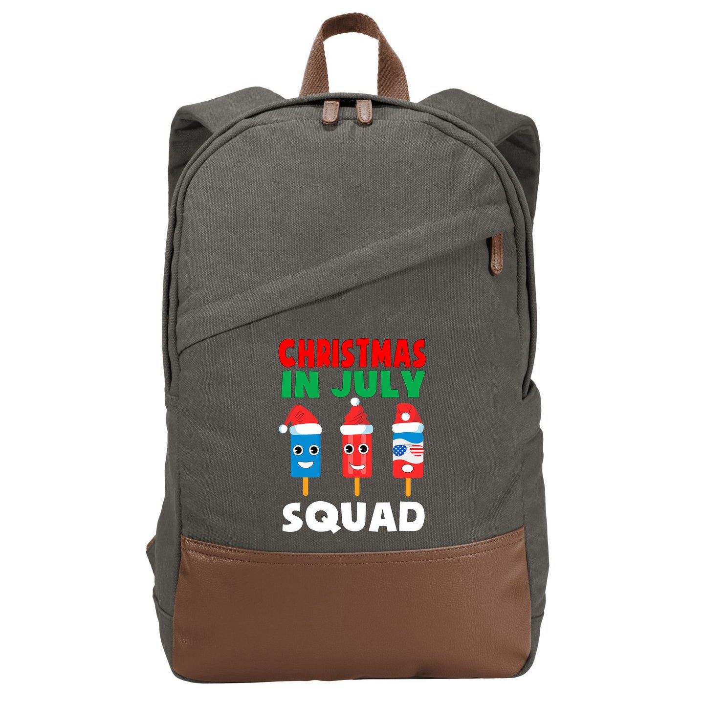 Christmas In July Squad Crew Cute Ice Pops In Santa Hat Cotton Canvas Backpack