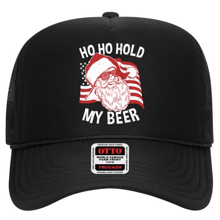 Christmas In July Funny | Santa Ho Ho Hold My Beer High Crown Mesh Back Trucker Hat