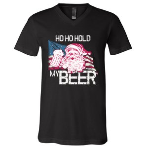 Christmas In July Santa Ho Ho Hold My Beer Funny Gift V-Neck T-Shirt