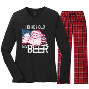 Christmas In July Santa Ho Ho Hold My Beer Funny Gift Women's Long Sleeve Flannel Pajama Set 